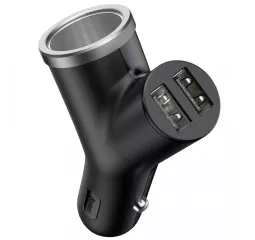 Автомобільний зарядний пристрій Baseus Y Type dual USB+cigarette lighter extended car charger Black (CCALL-YX01)