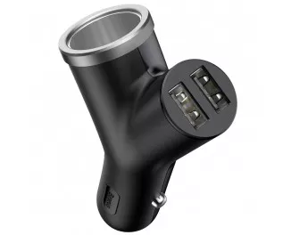 Автомобильное зарядное устройство Baseus Y Type dual USB+cigarette lighter extended car charger Black (CCALL-YX01)