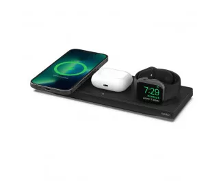 Беспроводное зарядное устройство Belkin Boost Up Charge Pro 3-in-1 Wireless Charging Pad with MagSafe (HPU72, WIZ016vfBK) Black
