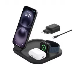 Беспроводное зарядное устройство Belkin BoostCharge 3-in-1 Magnetic Foldable Wireless Charger with Qi2 15W Black (WIZ029vfBK)
