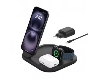 Беспроводное зарядное устройство Belkin BoostCharge 3-in-1 Magnetic Foldable Wireless Charger with Qi2 15W Black (WIZ029vfBK)