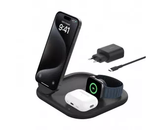 Беспроводное зарядное устройство Belkin BoostCharge 3-in-1 Magnetic Foldable Wireless Charger with Qi2 15W Black (WIZ029vfBK)