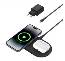 Беспроводное зарядное устройство Belkin BoostCharge Pro 2-in-1 Magnetic Wireless Charging Pad with Qi2 15W Black (WIZ021vfBK)