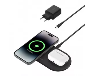 Беспроводное зарядное устройство Belkin BoostCharge Pro 2-in-1 Magnetic Wireless Charging Pad with Qi2 15W Black (WIZ021vfBK)