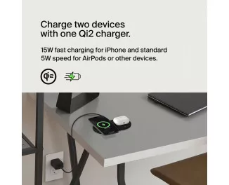 Бездротовий зарядний пристрій Belkin BoostCharge Pro 2-in-1 Magnetic Wireless Charging Pad with Qi2 15W Black (WIZ021vfBK)