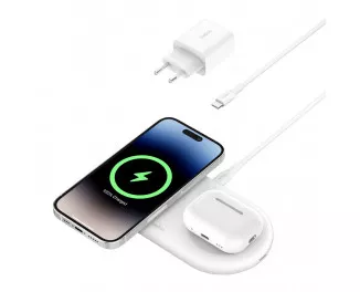 Беспроводное зарядное устройство Belkin BoostCharge Pro 2-in-1 Magnetic Wireless Charging Pad with Qi2 15W White (WIZ021vfWH)