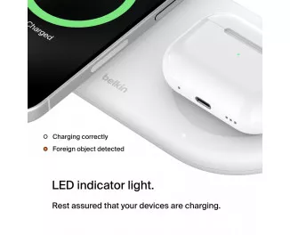 Беспроводное зарядное устройство Belkin BoostCharge Pro 2-in-1 Magnetic Wireless Charging Pad with Qi2 15W White (WIZ021vfWH)