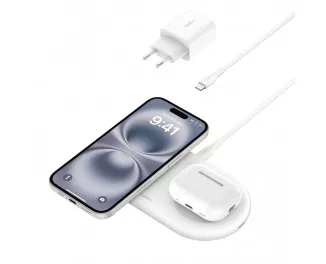 Беспроводное зарядное устройство Belkin BoostCharge Pro 2-in-1 Magnetic Wireless Charging Pad with Qi2 15W White (WIZ021vfWH)