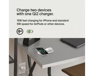 Беспроводное зарядное устройство Belkin BoostCharge Pro 2-in-1 Magnetic Wireless Charging Pad with Qi2 15W White (WIZ021vfWH)