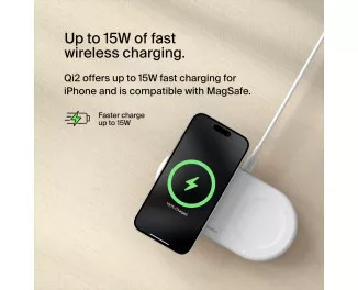 Беспроводное зарядное устройство Belkin BoostCharge Pro 2-in-1 Magnetic Wireless Charging Pad with Qi2 15W White (WIZ021vfWH)