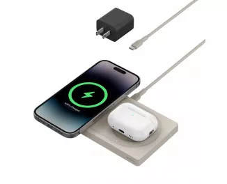 Бездротовий зарядний пристрій Belkin BoostCharge Pro 2-in-1 Wireless Charging Pad with MagSafe 15W Sand (WIZ019ttSA)