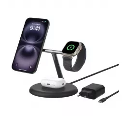 Беспроводное зарядное устройство Belkin BoostCharge Pro 3-in-1 Magnetic Wireless Charging Stand with Qi2 15W Black (WIZ023vfBK)