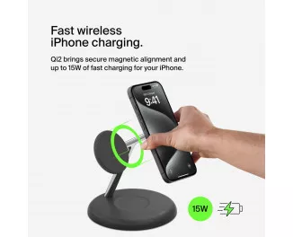 Беспроводное зарядное устройство Belkin BoostCharge Pro 3-in-1 Magnetic Wireless Charging Stand with Qi2 15W Black (WIZ023vfBK)