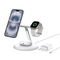 Беспроводное зарядное устройство Belkin BoostCharge Pro 3-in-1 Magnetic Wireless Charging Stand with Qi2 15W White (WIZ023vfWH)