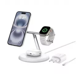 Беспроводное зарядное устройство Belkin BoostCharge Pro 3-in-1 Magnetic Wireless Charging Stand with Qi2 15W White (WIZ023vfWH)