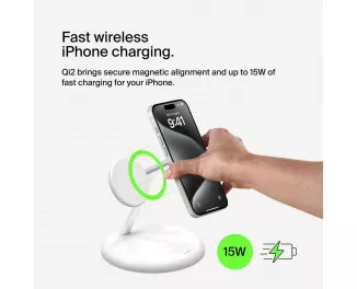 Бездротовий зарядний пристрій Belkin BoostCharge Pro 3-in-1 Magnetic Wireless Charging Stand with Qi2 15W White (WIZ023vfWH)
