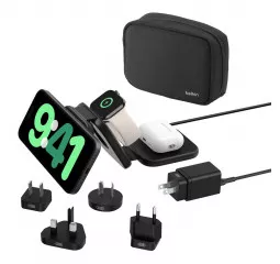 Беспроводное зарядное устройство Belkin BoostCharge Pro 3-in-1 Magnetic Wireless Charging Travel Pad with Qi2 15W Black (WIZ024hqBK)