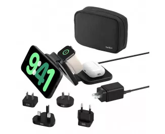 Беспроводное зарядное устройство Belkin BoostCharge Pro 3-in-1 Magnetic Wireless Charging Travel Pad with Qi2 15W Black (WIZ024hqBK)
