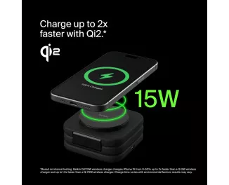 Бездротовий зарядний пристрій Belkin BoostCharge Pro 3-in-1 Magnetic Wireless Charging Travel Pad with Qi2 15W Black (WIZ024hqBK)