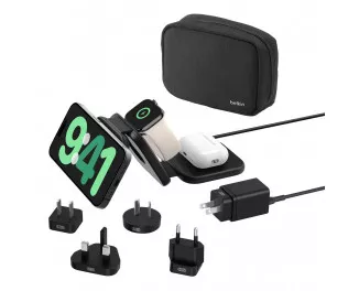 Бездротовий зарядний пристрій Belkin BoostCharge Pro 3-in-1 Magnetic Wireless Charging Travel Pad with Qi2 15W Black (WIZ024hqBK)