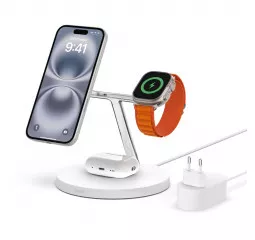 Беспроводное зарядное устройство Belkin BoostCharge Pro 3-in-1 Wireless Charger with Official MagSafe Charging 15W White (WIZ017vfWH)