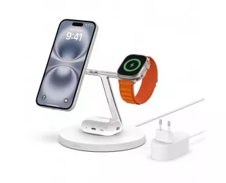 Беспроводное зарядное устройство Belkin BoostCharge Pro 3-in-1 Wireless Charger with Official MagSafe Charging 15W White (WIZ017vfWH)