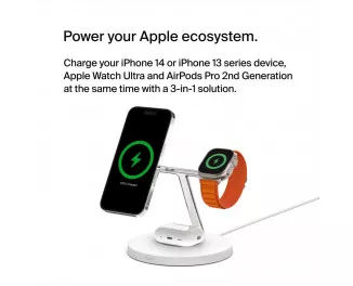 Бездротовий зарядний пристрій Belkin BoostCharge Pro 3-in-1 Wireless Charger with Official MagSafe Charging 15W White (WIZ017vfWH)