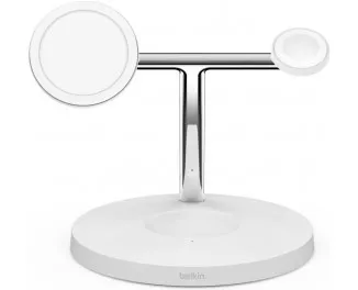 Бездротовий зарядний пристрій Belkin BoostCharge Pro 3-in-1 Wireless Charger with Official MagSafe Charging 15W White (WIZ017vfWH)