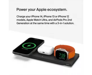 Беспроводное зарядное устройство Belkin BoostCharge Pro 3-in-1 Wireless Charging Pad with Official MagSafe Charging 15W Black (WIZ016vfBK, HPU72)