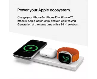 Бездротовий зарядний пристрій Belkin BoostCharge Pro 3-in-1 Wireless Charging Pad with Official MagSafe Charging 15W White (WIZ016vfWH, HPU82)