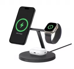 Беспроводное зарядное устройство Belkin BoostCharge Pro 3-in-1 Wireless Charging Stand with Qi2 15W Black (WIZ032kqBK)