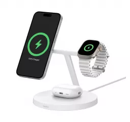 Беспроводное зарядное устройство Belkin BoostCharge Pro 3-in-1 Wireless Charging Stand with Qi2 15W White (WIZ032kqWH)