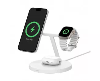 Беспроводное зарядное устройство Belkin BoostCharge Pro 3-in-1 Wireless Charging Stand with Qi2 15W White (WIZ032kqWH)