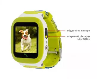 Детские умные часы AmiGo GO004 Splashproof Camera+LED Green (UA)