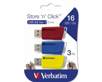 Флешка USB 3.2 3x16Gb Verbatim Store 'n' Click Red/Blue/Yellow (49306)