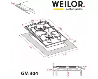 Газовая варочная поверхность Weilor GM 304 WH