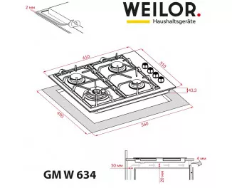 Газовая варочная поверхность Weilor GM W 634 WH