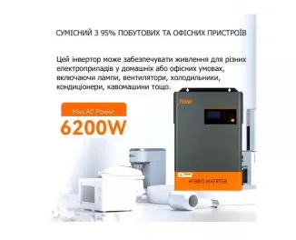 Гібридний сонячний інвертор (hybrid) PowMr 6200W 48V POW-HVM6.2K-48V-LIP