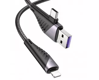 Кабель Lightning > USB + USB Type-C  hoco U95 Freeway PD 20W 1.2m Black