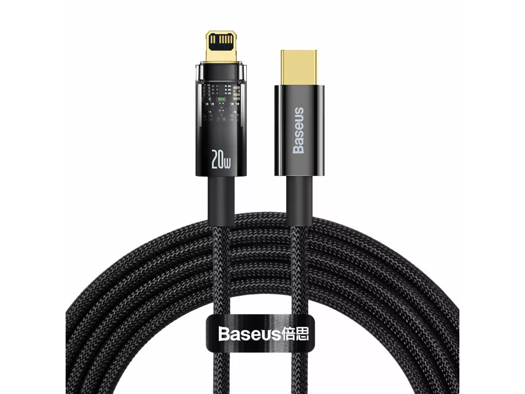 Кабель Lightning > USB Type-C  Baseus Explorer Series Auto Power-Off Fast Charging 20W 2.0m (CATS000101) Black