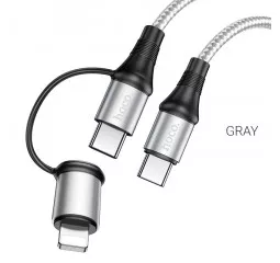 Кабель Lightning + USB Type-C > USB Type-C hoco X50 Exquisito PD 60W 1.0m Gray