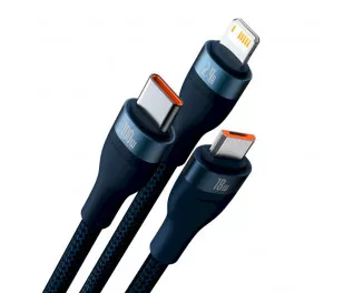 Кабель USB > USB Type-C + Lightning + microUSB Baseus Flash Series Ⅱ One-for-three Fast Charging Data Cable 100W 1.2 m (CASS030003) Blue