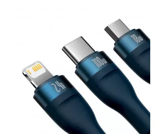 Кабель USB > USB Type-C + Lightning + microUSB Baseus Flash Series Ⅱ One-for-three Fast Charging Data Cable 100W 1.2 m (CASS030003) Blue