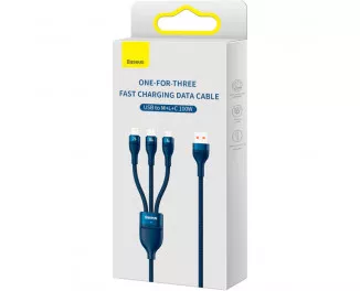 Кабель USB > USB Type-C + Lightning + microUSB Baseus Flash Series Ⅱ One-for-three Fast Charging Data Cable 100W 1.2 m (CASS030003) Blue