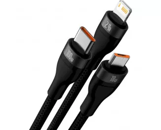 Кабель USB > USB Type-C + Lightning + microUSB Baseus Flash Series Ⅱ One-for-three Fast Charging Data Cable 66W 1.2 m (CASS040001) Black