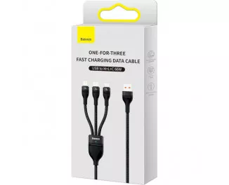 Кабель USB > USB Type-C + Lightning + microUSB Baseus Flash Series Ⅱ One-for-three Fast Charging Data Cable 66W 1.2 m (CASS040001) Black