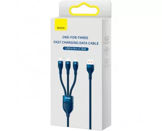 Кабель USB > USB Type-C + Lightning + microUSB Baseus Flash Series Ⅱ One-for-three Fast Charging Data Cable 66W 1.2 m (CASS040003) Blue