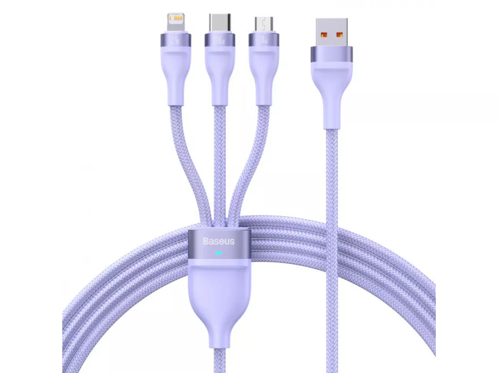 Кабель USB > USB Type-C + Lightning + microUSB Baseus Flash Series Ⅱ One-for-three Fast Charging Data Cable 66W 1.2 m (CASS040005) Purple