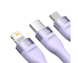 Кабель USB > USB Type-C + Lightning + microUSB Baseus Flash Series Ⅱ One-for-three Fast Charging Data Cable 66W 1.2 m (CASS040005) Purple