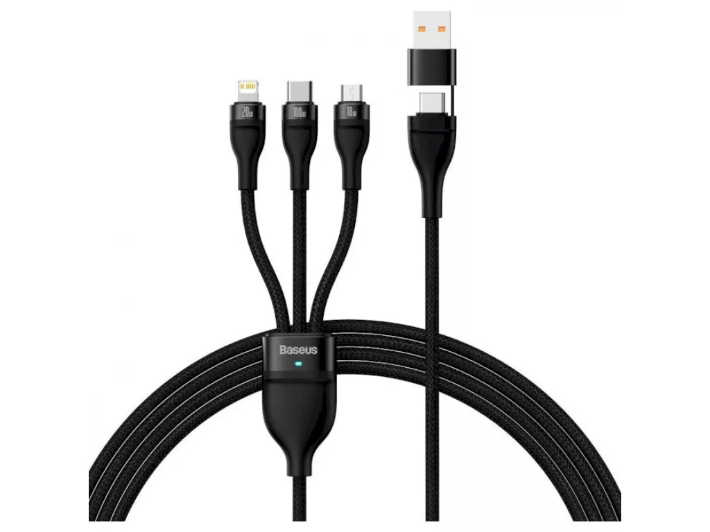 Кабель USB + USB Type-C > USB Type-C + Lightning + microUSB Baseus Flash Series Ⅱ Two-for-three Charging Cable 100W 1.2 m (CASS030103) Black